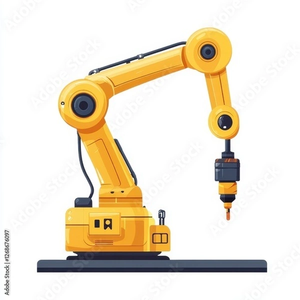 Fototapeta Robotic arm flat design icon isolated on white background high-tech industrial automation concept