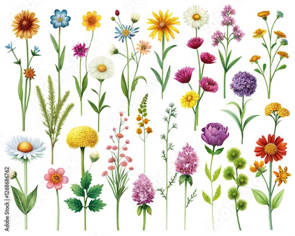 Fototapeta A collection of flowers in various colors and sizes