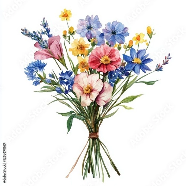 Fototapeta Wildflower Bouquet, vibrant wildflowers arranged with rustic charm, soft watercolor design, perfect for nature lovers and floral enthusiasts