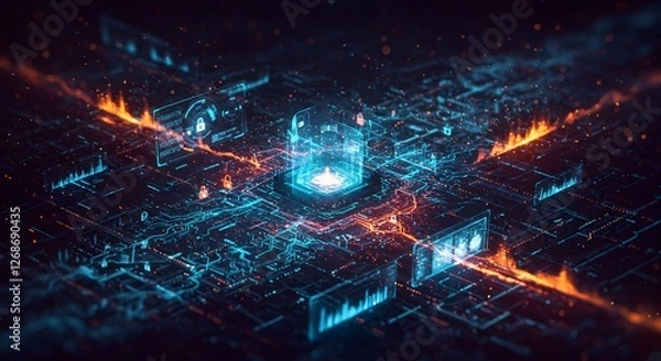 Obraz Abstract Digital Network Data Flow Visualization Futuristic Technology Concept