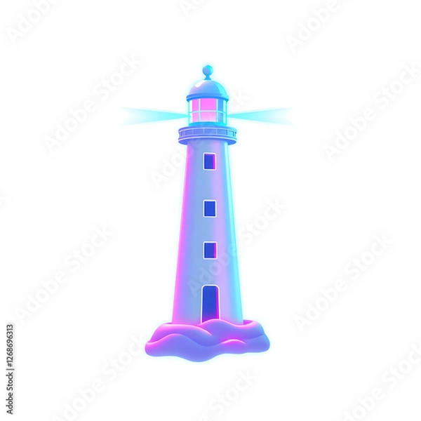 Fototapeta Lighthouse holographic 3D icon. neon symbol vector illustration isolated on white background. Generative AI