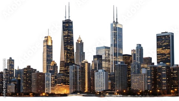 Fototapeta Chicago Skyline with Iconic Architecture and Sunset View