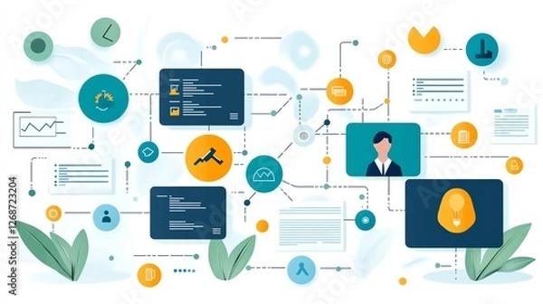 Fototapeta Modern Business Network Data Flowchart Design web system growth future