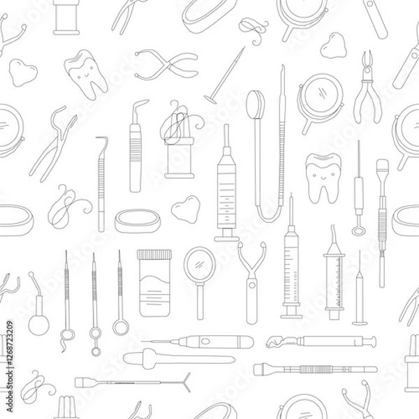 Fototapeta Seamless Pattern with Dental Icons. Vector set of design templates and elements for Dental. Seamless patterns with linear icons related to Dental.