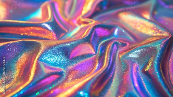 Fototapeta Holographic fabric texture and irridescent background glitters