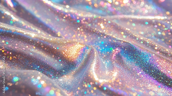 Fototapeta Holographic fabric texture and irridescent background glitters