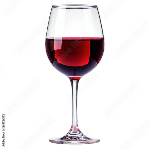 Fototapeta A crystal wine glass filled with deep red wine, showcasing its elegant shape and rich color.