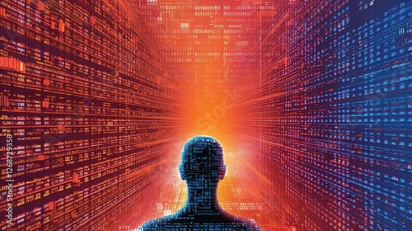 Fototapeta Binary Code Matrix Background Highlighting Intelligent Systems Development