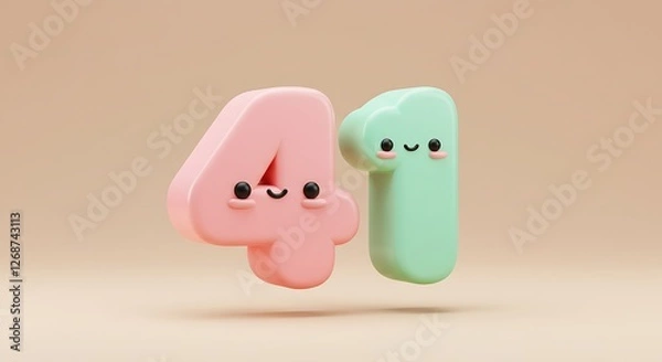 Fototapeta Adorable Pastel Numbers: Playful 4 and 1 in a Cute 3D Style