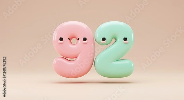 Fototapeta Adorable Pastel Numbers: Playful 92 in a Cute 3D Style