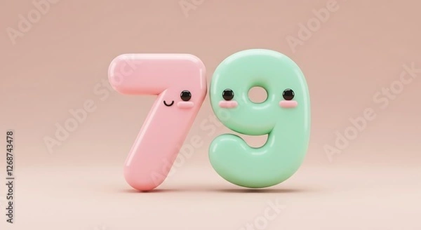 Fototapeta Adorable Pastel Numbers: Seventy-Nine in Playful 3D Style
