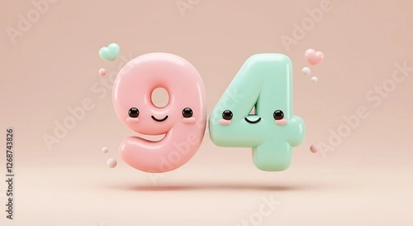 Fototapeta Charming Pastel 94: Playful Number Design with Kawaii Style