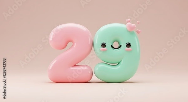 Fototapeta Charming Pastel Number Twenty-Nine: Cute 3D Render