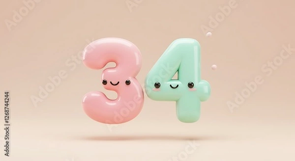 Obraz Charming Pastel Numbers: 3D Render of Cute, Smiling 34