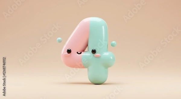 Fototapeta Playful Pastel Number Four: A Charming 3D Render