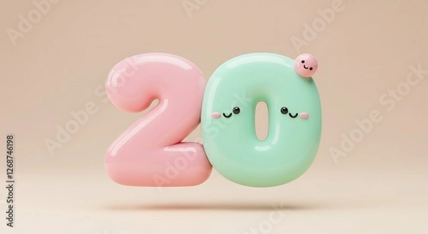 Fototapeta Playful Pastel Number Twenty: A Cute 3D Render