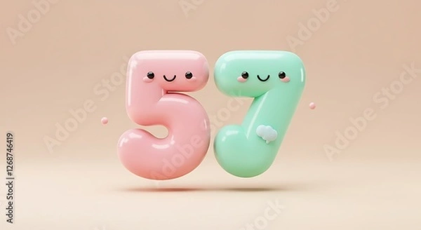 Fototapeta Playful Pastel Numbers: 57 Cute Cartoon Balloons