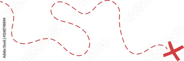 Obraz Treasure map element. A dashed line and red X mark ink on the map, the treasure map with a dotted line, X marks the spot, dashed line trail to an X	
