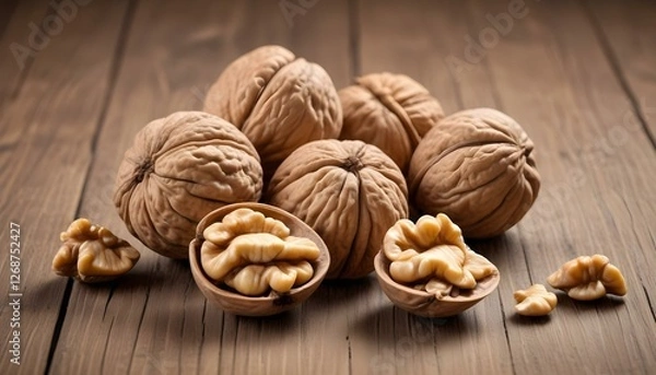 Obraz walnuts isolated on a wooden table