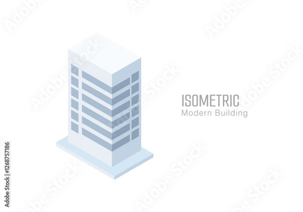Fototapeta Isometric commercial and residential building. Modern architecture. Smart isometric building game assets. Business center building 3d render illustration with windows. Simple icon white colors.