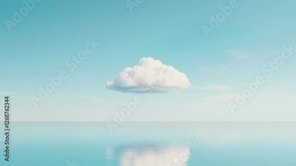 Fototapeta Minimalist Artistic Capture of a Unique Cloud Over Tranquil Water