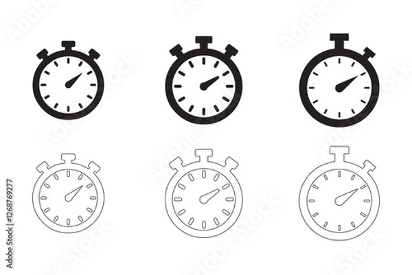 Fototapeta alarm clock, Stopwatch icons set simple clean and smooth Solid and Outline Styles vector icons in black on a white background.
