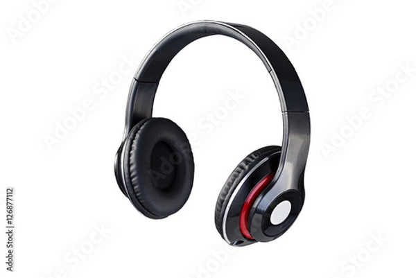 Fototapeta Wireless black headphones 3/4 view  isolated on white