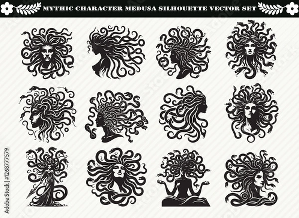 Obraz Mythic Character Medusa Silhouette Vector Set