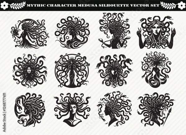 Obraz Mythic Character Medusa Silhouette Vector Set