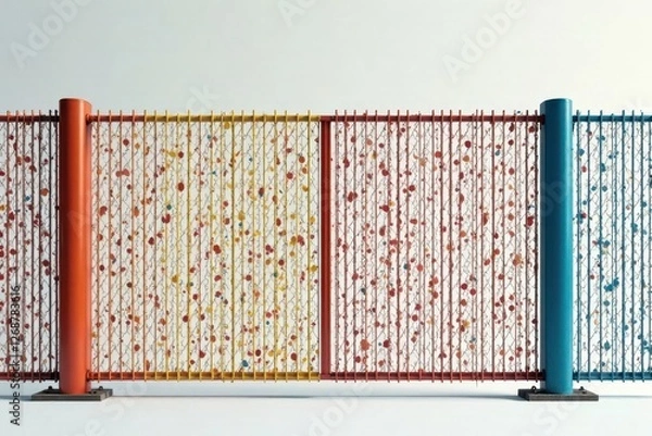Fototapeta A Colorful Chain Link Fence with Decorative Elements Creates a Vibrant Barrier