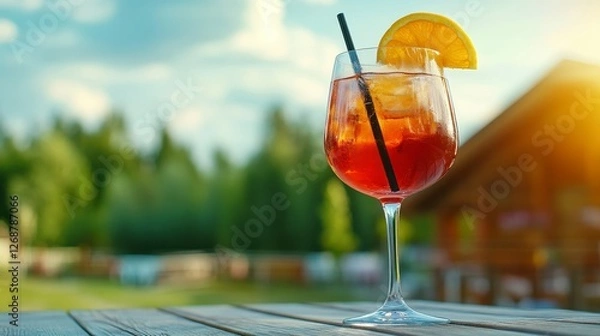 Obraz Aperol Spritz Cocktail on Rustic Table Outdoors