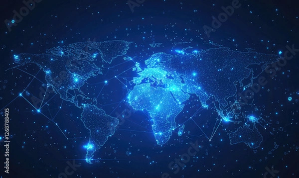 Fototapeta Global Network Connections Illuminated World Map Digital Data Visualization