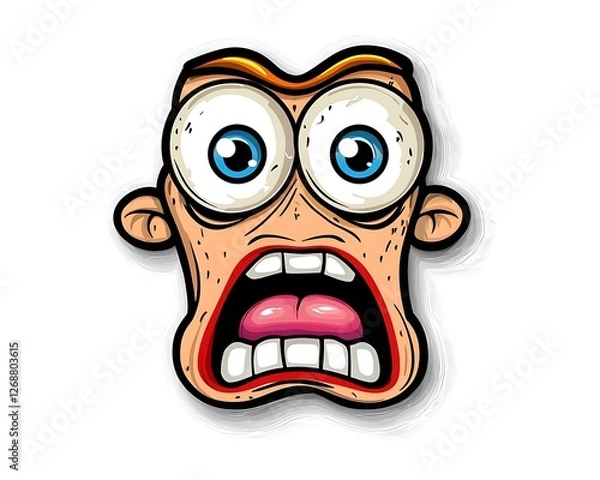 Fototapeta Surprised Cartoon Face with Big Eyes and Open Mouth Expression