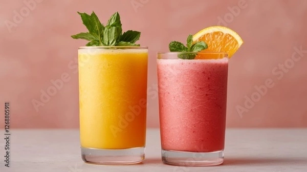 Fototapeta Sophisticated Cocktail and Smoothie Presentation in Luxury Bar Setting with Copy Space for Text