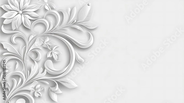 Fototapeta Elegant White Floral Design with Swirling Leaves and Flowers