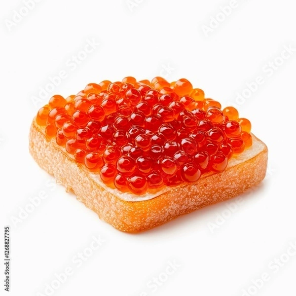 Fototapeta Sandwich with red caviar isolated on white background.