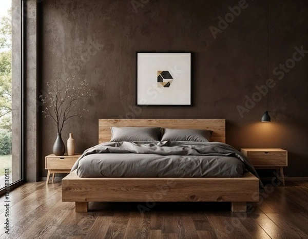 Obraz Rustic Interior Mockup, Cozy Modern Rustic Style, Minimalist Home Design, 3D Render