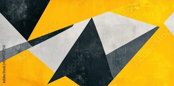 Fototapeta Abstract geometric composition featuring triangles in yellow gray and black