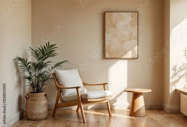 Obraz Rustic Interior Mockup, Cozy Modern Rustic Style, Minimalist Home Design, 3D Render