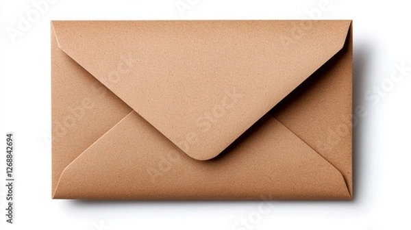 Fototapeta Open brown paper envelope with triangular flap on a white background for mailing or storage purposes