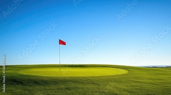 Fototapeta Red flag marks the end of a golf course green