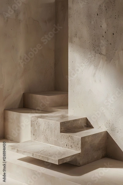 Fototapeta Minimalist concrete staircase with shadows