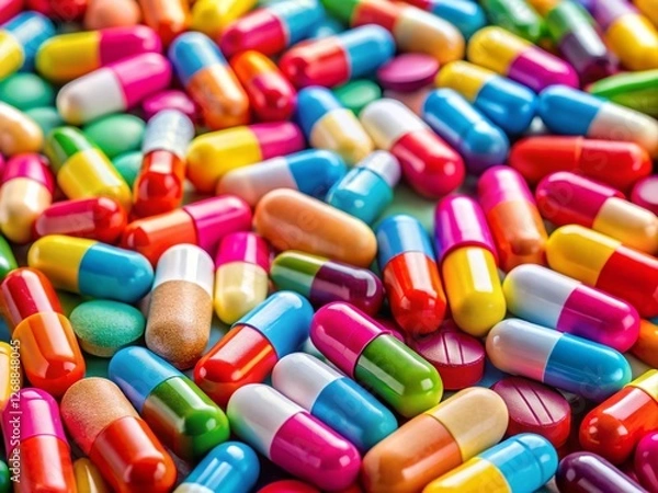 Fototapeta Close-up of Assorted Medication Tablets Arranged According to the Rule of Thirds