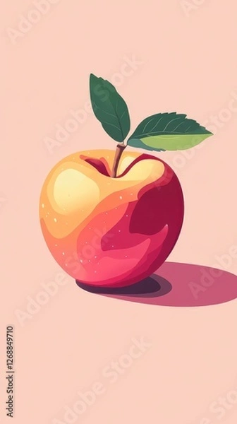 Obraz Stylized apple with leaves against a pastel pink background