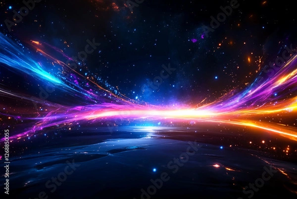 Fototapeta Radiant Plasma Prism Nebula - A glowing plasma prism set in the center of a vast cosmic nebula, with bright plasma energy streaks creating an ethereal glow in the dark expanse