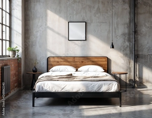 Fototapeta Industrial Interior Mockup, Modern Loft Style, Minimalist Urban Design, 3D Render