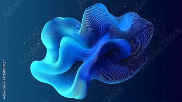 Fototapeta Abstract blue flowing form, digital art, dark background, website design