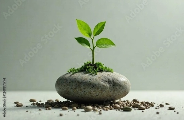 Fototapeta A green plant makes its way through a stone. The concept of life and growth, despite the difficulties 
