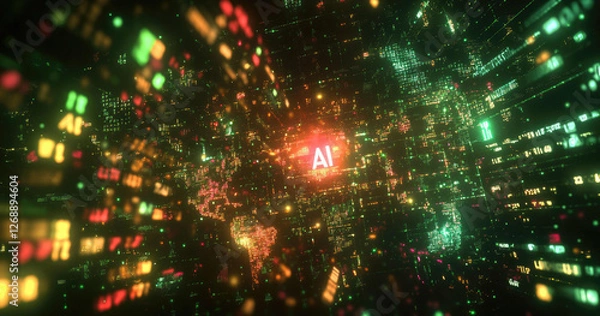 Obraz A Futuristic Visualization of Artificial Intelligence Global Network and Data Streams