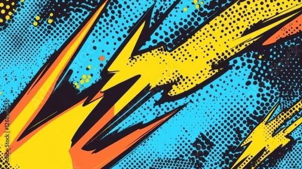 Fototapeta Dramatic Lightning Bolts in Pop Art Style, Digital Artwork, Bright Colors, Comic Aesthetic, Dynamic Viewpoint